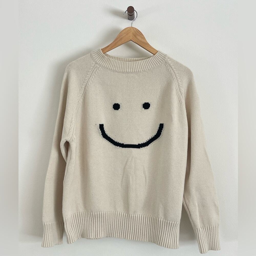 NWOT - Cream Smiley Face Sweater